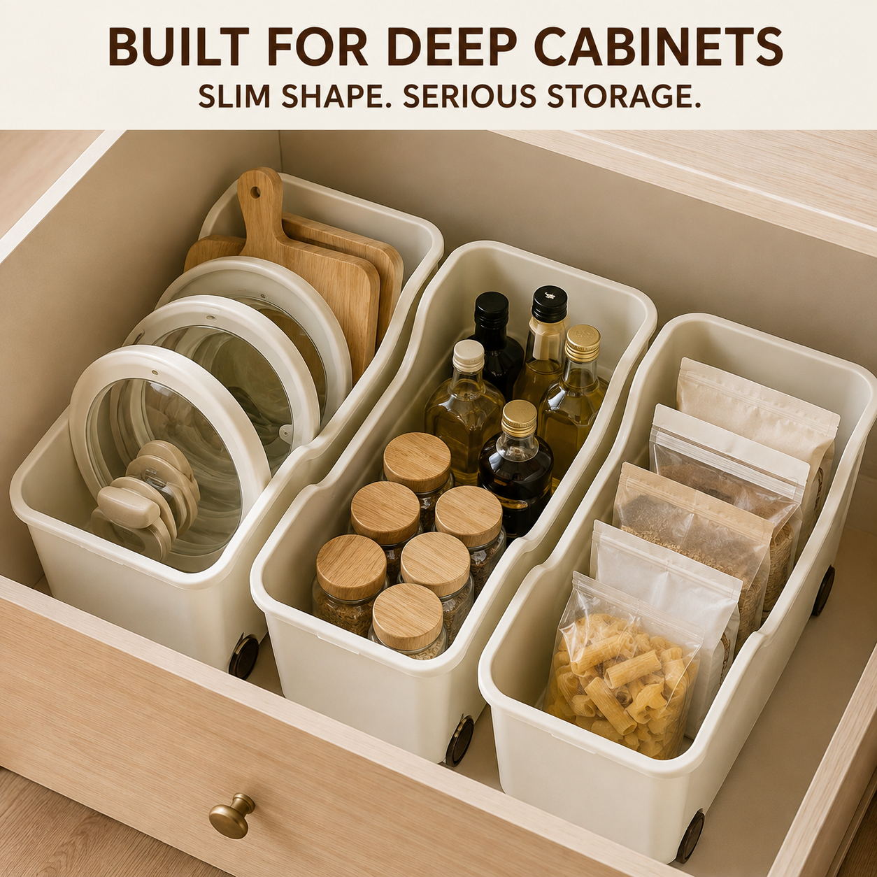 Rolling Deep Cabinet Storage Bin with Wheels