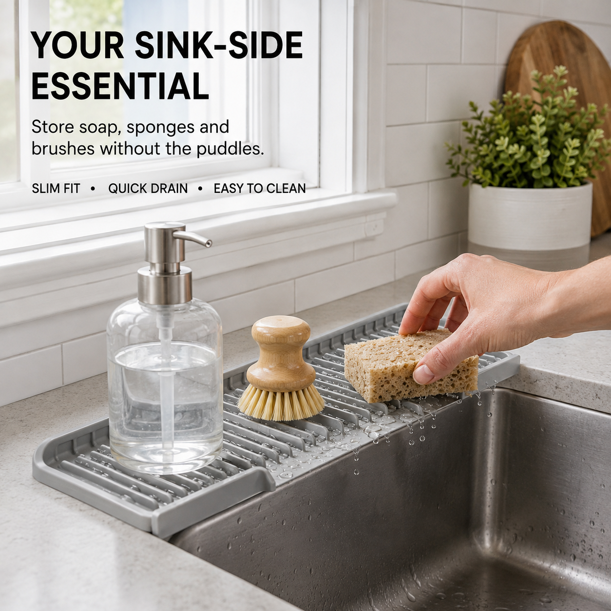 Narrow Silicone Sink Splash Guard &amp; Draining Mat
