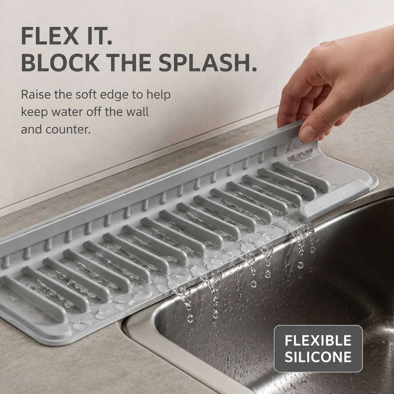 Narrow Silicone Sink Splash Guard &amp; Draining Mat