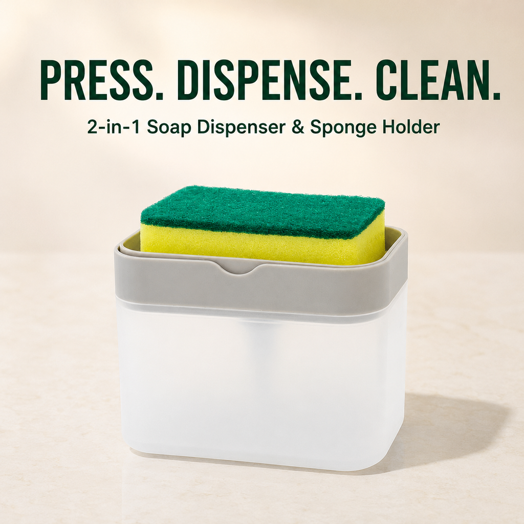 Press-Top Dish Soap Dispenser with Sponge Holder