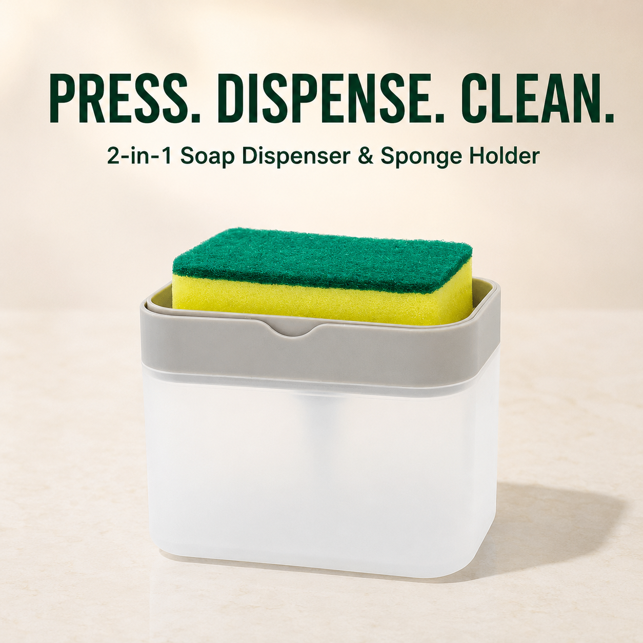 Press-Top Dish Soap Dispenser with Sponge Holder