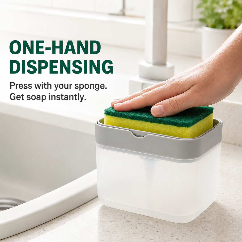 Press-Top Dish Soap Dispenser with Sponge Holder