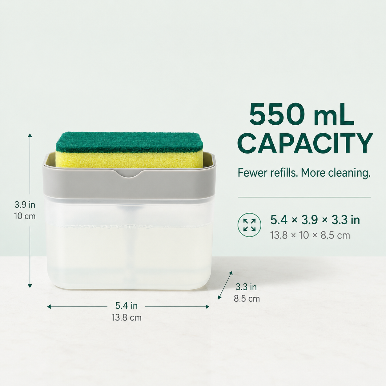 Press-Top Dish Soap Dispenser with Sponge Holder