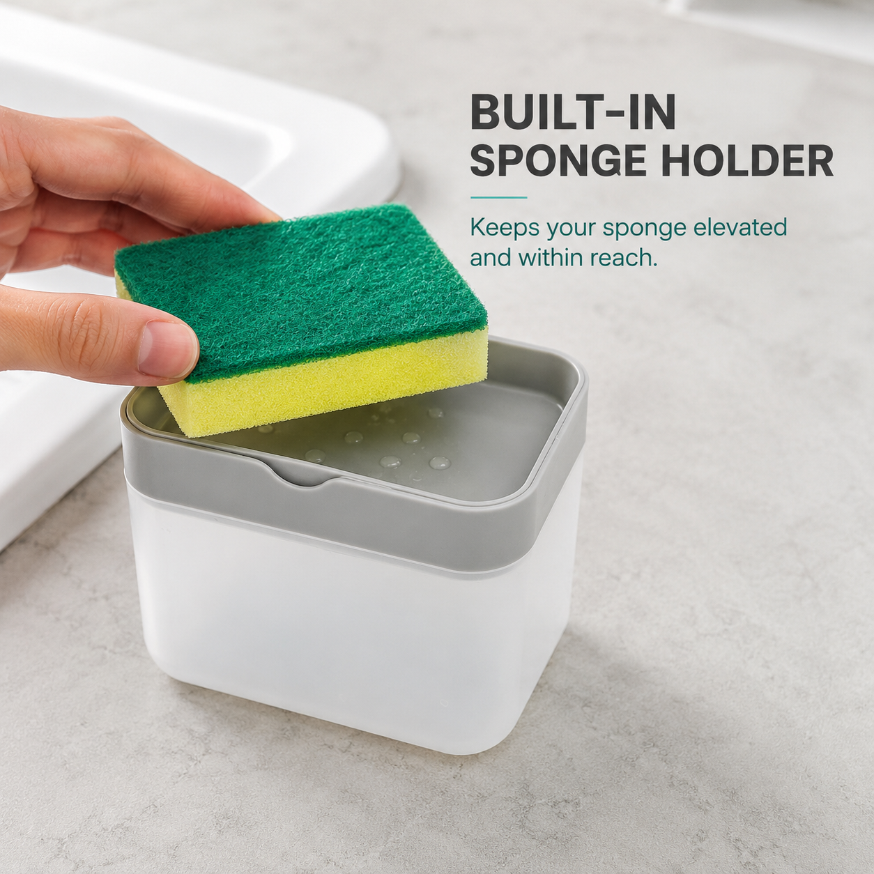 Press-Top Dish Soap Dispenser with Sponge Holder
