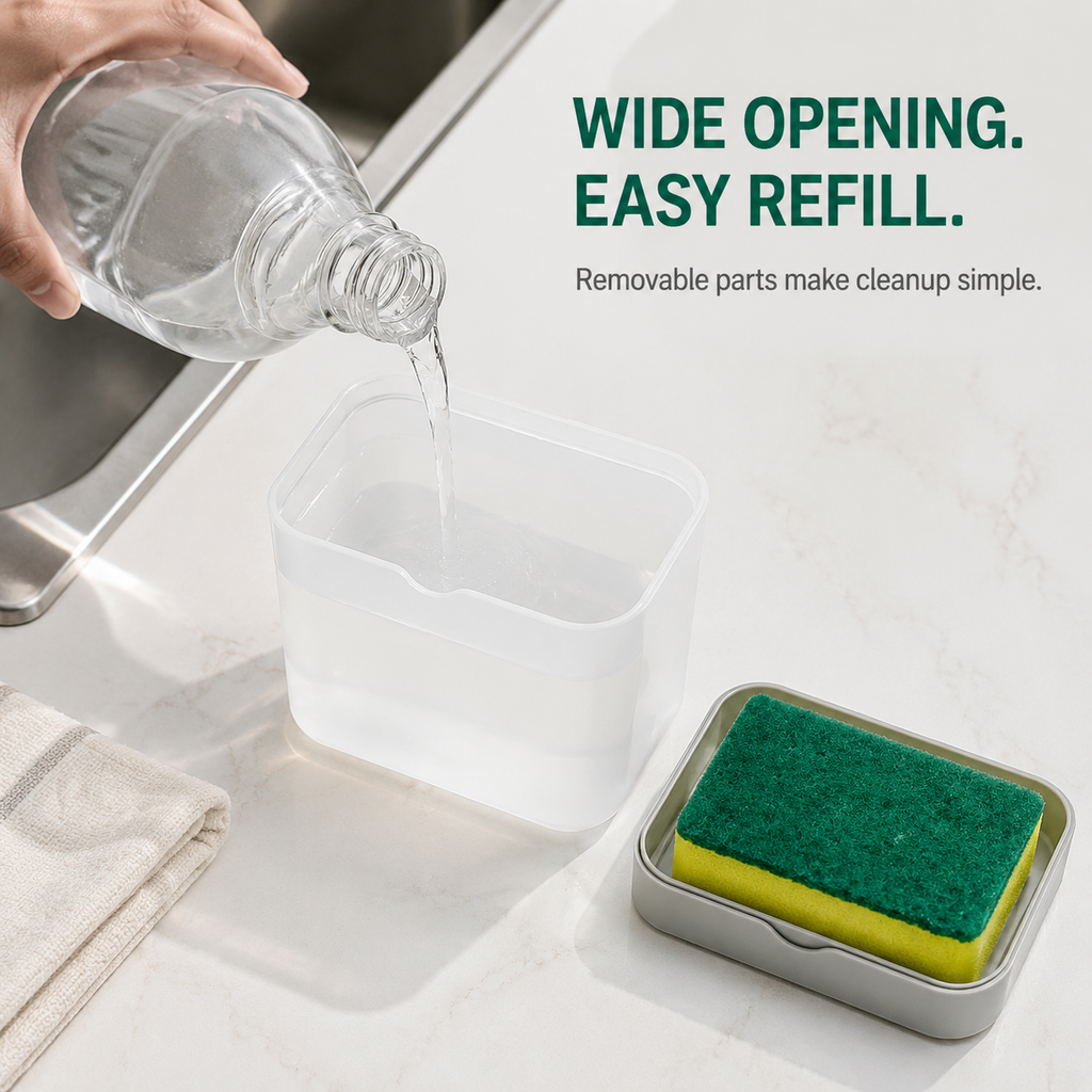 Press-Top Dish Soap Dispenser with Sponge Holder
