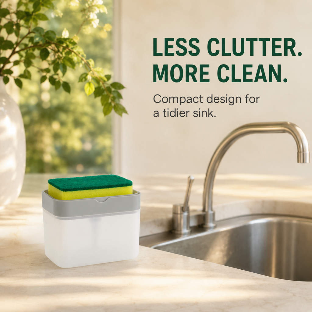 Press-Top Dish Soap Dispenser with Sponge Holder