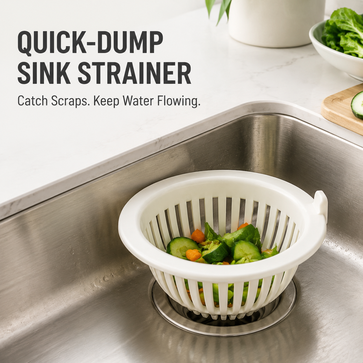 Quick-Dump Kitchen Sink Strainer Basket – Anti-Clog Food Waste Filter