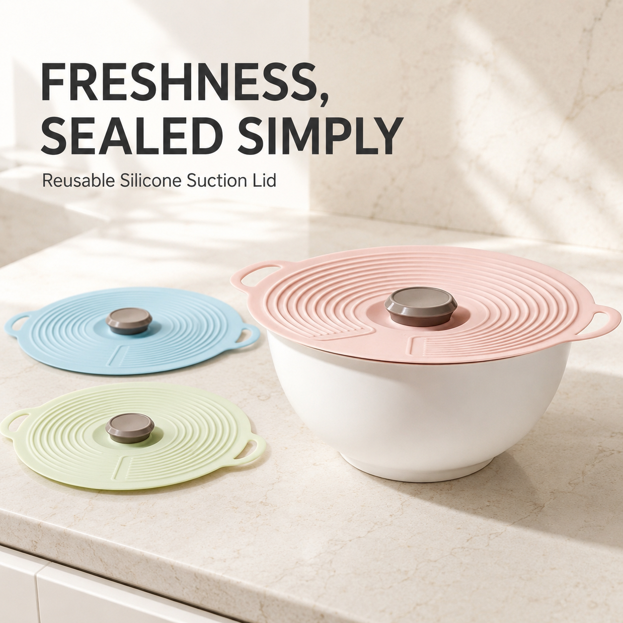 Reusable Silicone Suction Lid with Handle – Universal Food Cover