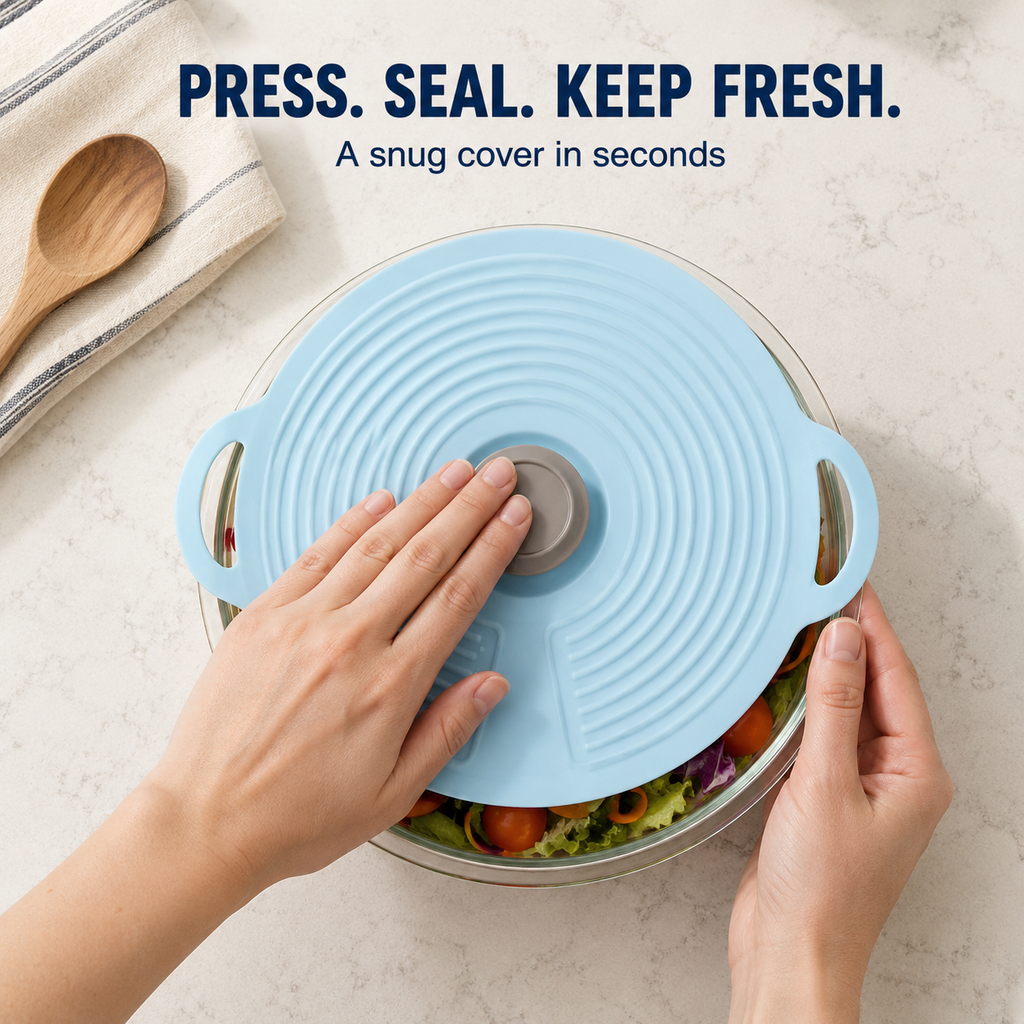 Reusable Silicone Suction Lid with Handle – Universal Food Cover