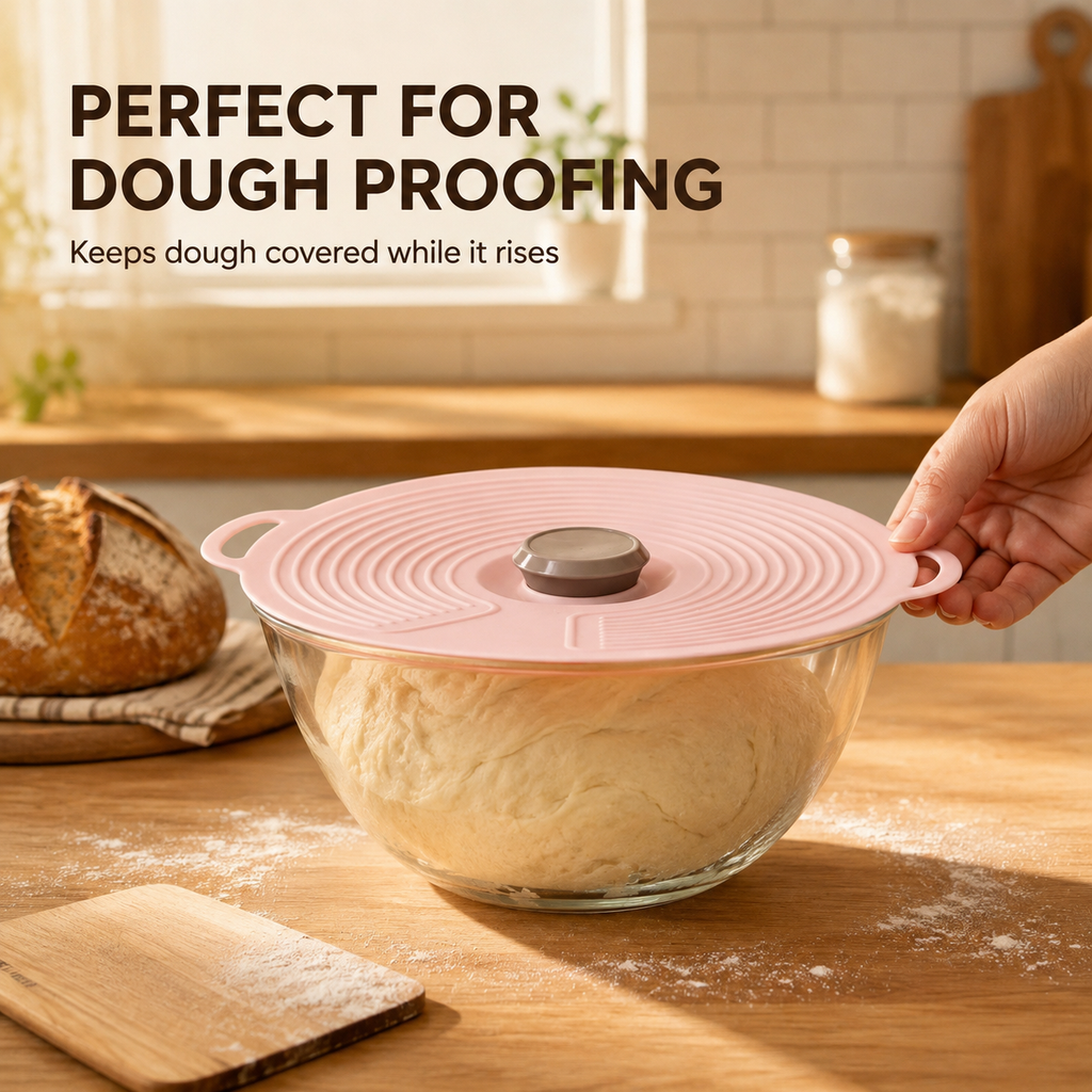 Reusable Silicone Suction Lid with Handle – Universal Food Cover
