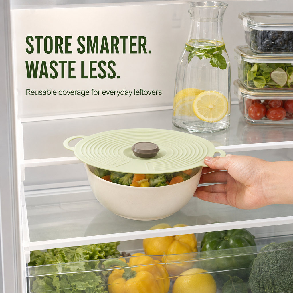 Reusable Silicone Suction Lid with Handle – Universal Food Cover