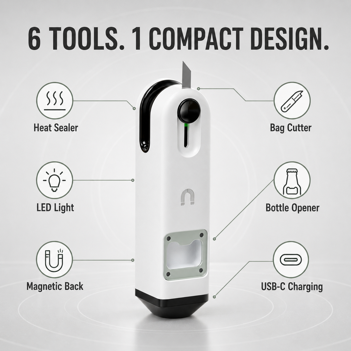 6-in-1 Rechargeable Mini Bag Sealer & Cutter