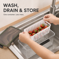 Stackable Refrigerator Produce Keeper with Removable Drain Basket