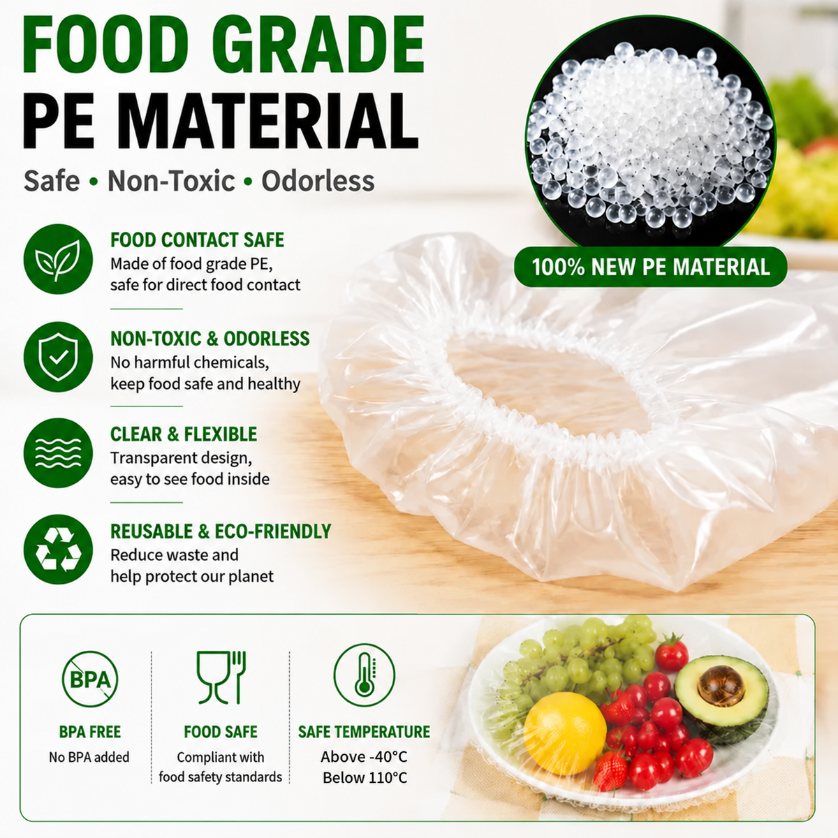 100PCS Disposable Stretch Food Covers for Bowls & Plates
